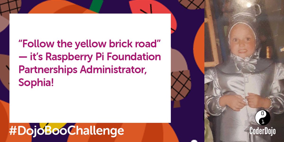 CoderDojo's tweet image. Follow the yellow brick road to the #DojoBooChallenge!

Our friend Sophia can’t wait to see what young people create with code! 🧡