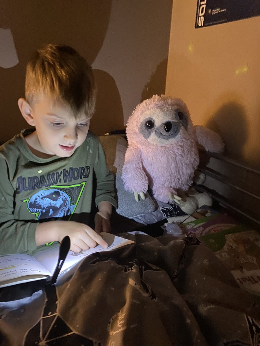 Chelle1610's tweet photo. Awesome birthday present today! Jake decided he loves reading so much that he went to bed with a mountain of books & a stolen book light! #justlikehismummy #finallyabookworm @Stukeley_2019 there might be a few books in his learning log this weekend Mr W! https://t.co/eLN8OKdpme