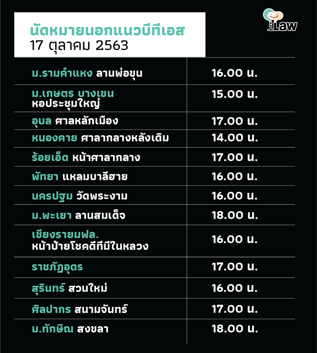 iLawFX's tweet photo. รวบรวมข้อมูลจุดนัดชุมนุม นอกแนว BTS และตามจังหวัดต่างๆ
เราติดตามการชุมนุมไม่ทันจริงๆ ในวันนี้

ใครทราบการนัดหมายที่ไหนอีก แปะมาในคอมเม้นต์เลย
ใครไปติดตามที่ไหนสามารถช่วยกันส่งข้อมูลเข้ามาได้ + กรอกข้อมูลให้เว็บไซต์ https://t.co/nfd90tsLAJ ด้วย https://t.co/oDGzTpTDuA
