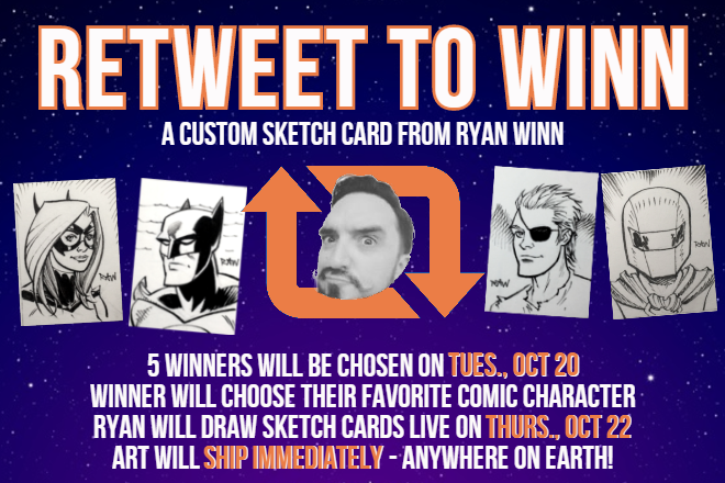 ryanwinn's tweet photo. Help support indie comics for EVERYONE by sharing the link to my IGG campaign https://t.co/Ks6SytL4OI 

Share this post &amp; win a sketch card from me! I’ll pick 5 winners on Tues, 10/20 &amp; draw YOUR fave character LIVE on Thurs, 10/22. Cards will ship immediately! https://t.co/BCNU1wrDaT