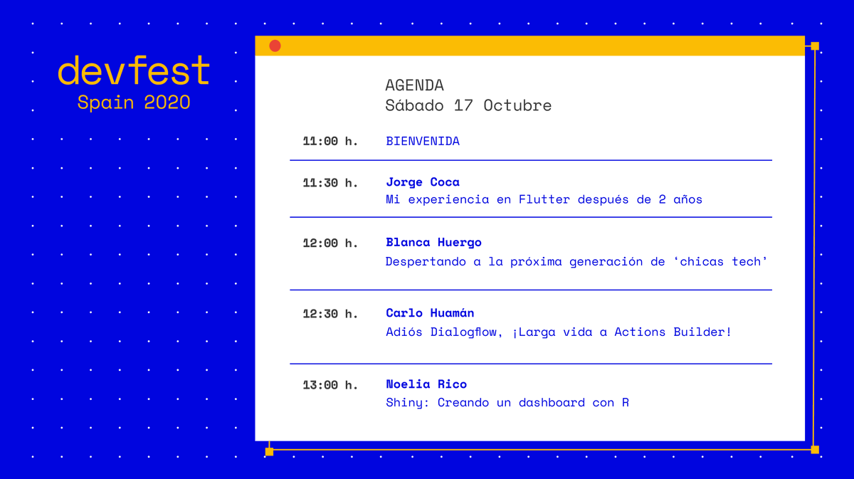 👋 ¡Menos media horita para continuar con #devfestSpain!

Esta es la agenda que hemos preparado con <a href="/jcocaramos/">Jorge Coca 🐶💙🦄</a>, <a href="/BlancaHuergo/">Blanca Huergo</a>, @Tohure_ y <a href="/noeliarico_/">Noelia Rico</a>

¡Nos vemos a las 11:00h!

devfestspain.com