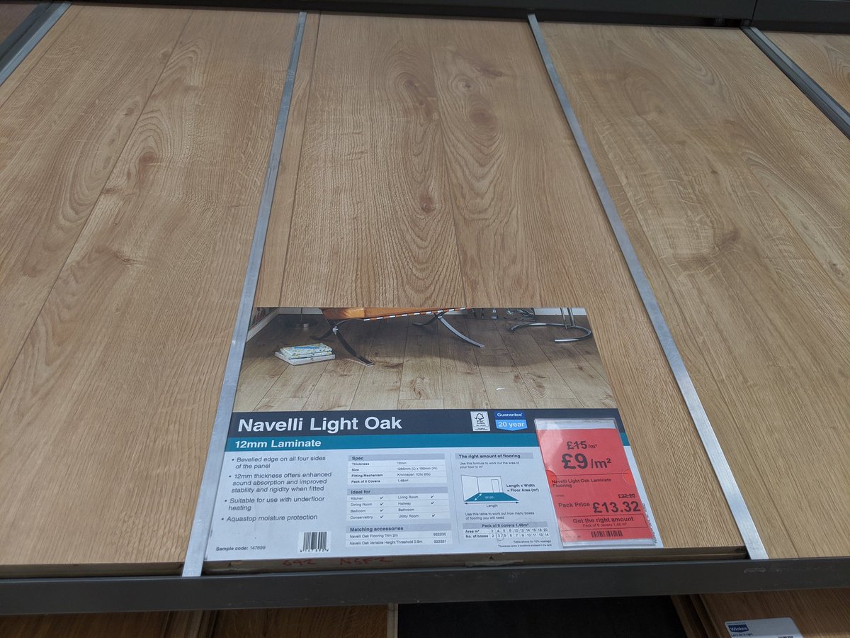 tomlemaigre's tweet photo. @Wickes Why can you not keep your pricing consistent? I am redoing flooring in my house and buying laminate gradually...only to find out you have taken a more than 50% PRICE INCREASE on Navelli flooring!!! When I bought some it was £10/SQM and not on offer. https://t.co/3PaRyxvmLC