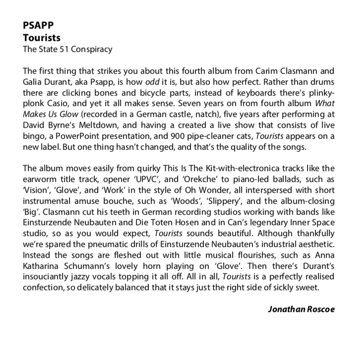 Shire Folk Album Review of the Day is 'Tourists' by Psapp <a href="/its_psapp/">psapp</a>