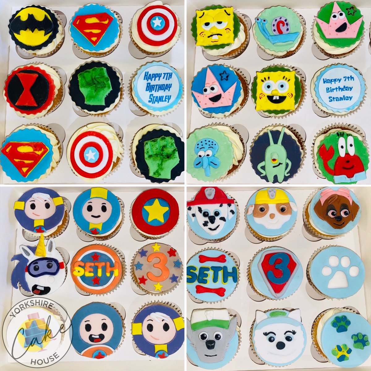 HouseYorkshire's tweet photo. 🧁 Cupcakes 🧁

Great for when there’s more than one favourite character and so easy to hand out to family and friends! 

#yorkshirecakehouse #superhero #spongebobsquarepants #gogojetters #pawpatrol #cupcakes #delicious #rotherham  #sheffield  #charactercupcakes @HouseYorkshire https://t.co/0kwPIeaPoo
