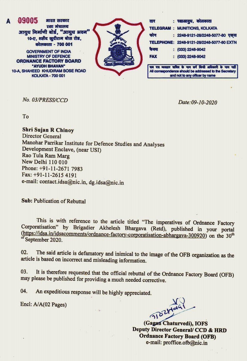 DoO_India's tweet photo. OFB's rebuttal to article published on 30 Sep 2020 in @IDSAIndia https://t.co/L5iJ815pPd