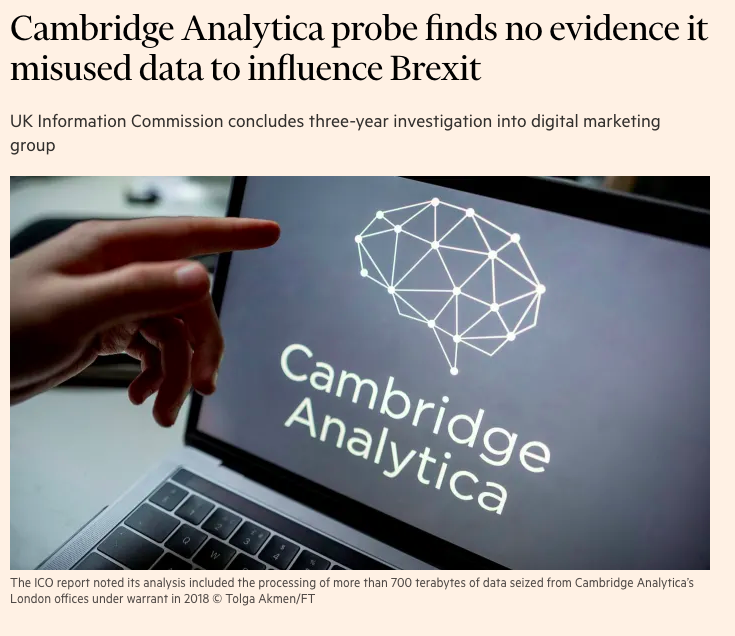 But before we get to this, we need to disentangle what happened last week. A blogpost by an  @FT journalist who'd never previously reported on Cambridge Analytica set off a cascade of 'conspiracy theory!' articles by the usual suspects...