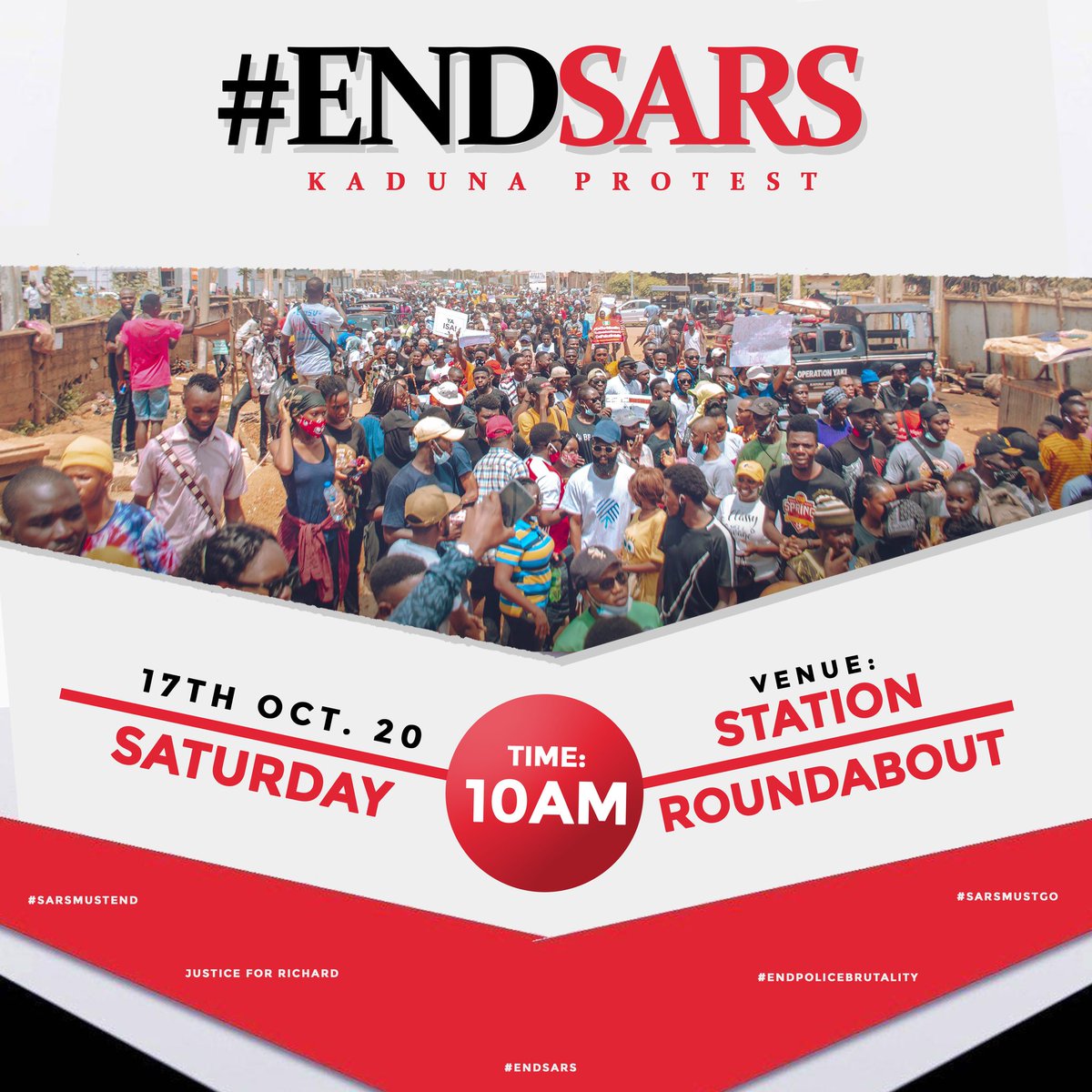 MunTheShinobi's tweet image. Kaduna We Are Here AT STATION ROUND ABOUT.

Our Security Is Here.

I Have Spoken To The Police, They are here to observe and not cause a problem.

PROTEST IS HAPPENING. WE MOVE 

#EndSARS
#kadunaprotest

Cc @Mochievous @FakhuusHashim @feminist_co