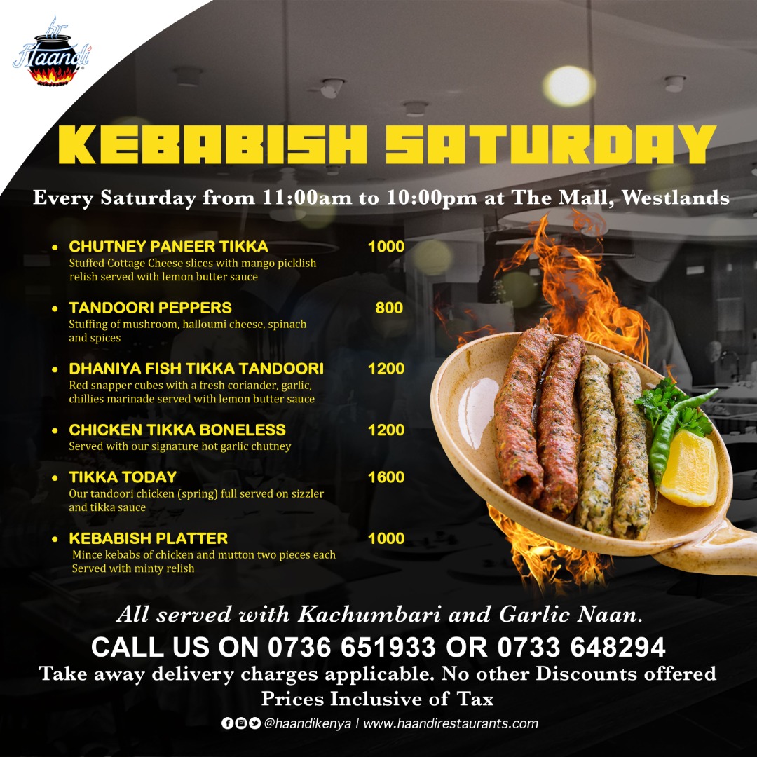 Craving Kebabs? Be sure to check out our scrumptious saturday specials only at Haandi at the Mall.