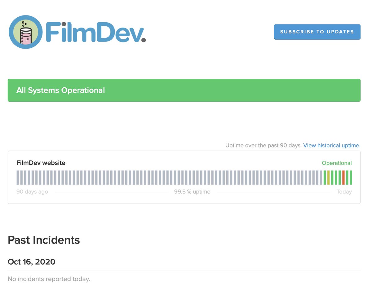 filmdev's tweet image. FilmDev now has a status page. 

filmdev.statuspage.io
#filmdev #statuspage