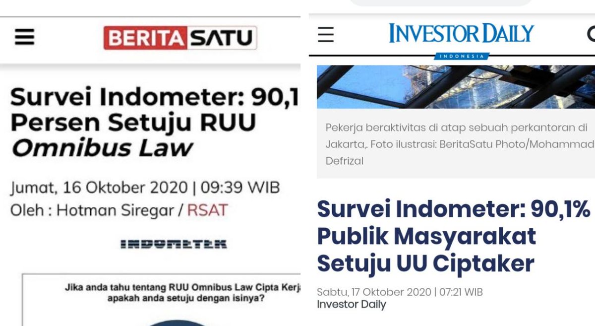 N0N4m3_90's tweet photo. Survei ini sebut 90% Masyarakat setuju dg Omnibus Law UU Ciptaker.  
Apakah kalian juga setuju dg UU ini..??  Yuk kita Polling disini.

Setuju : (Like)
Tidak Setuju : (RT) https://t.co/tSLQngqV3Q