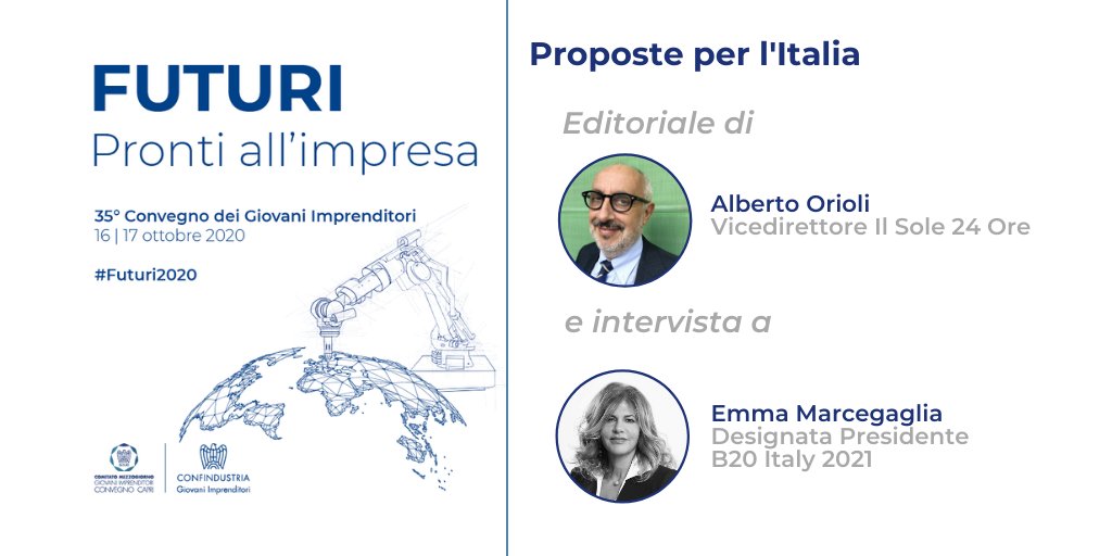 GIConfindustria's tweet photo. Proposte per l’Italia

Editoriale di 
🗞️Alberto Orioli, Vicedirettore @sole24ore 

e intervista a

🎙️Emma Marcegaglia, Designata Presidente B20 Italy 2021 

🔵Live: https://t.co/E6oLqUXos4 https://t.co/TBIxROqNVp