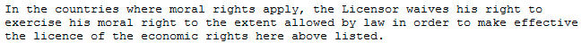 3/ Scope of Rights section takes Moral Rights into account, which are generally absent from Anglo-Saxon license frameworks: