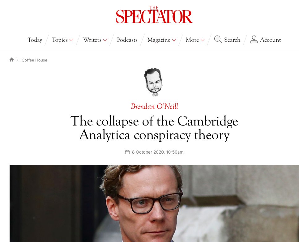 This is just one of dozens of stories by  @spectatorAnd we know now, its owners the Barclay Bros - who also employ Dominic Cummings' wife - were at private briefing dinner arranged by Cambridge Analytica & LeaveEU.Will  @afneil bring that famous 'forensic' eye to bear on this?