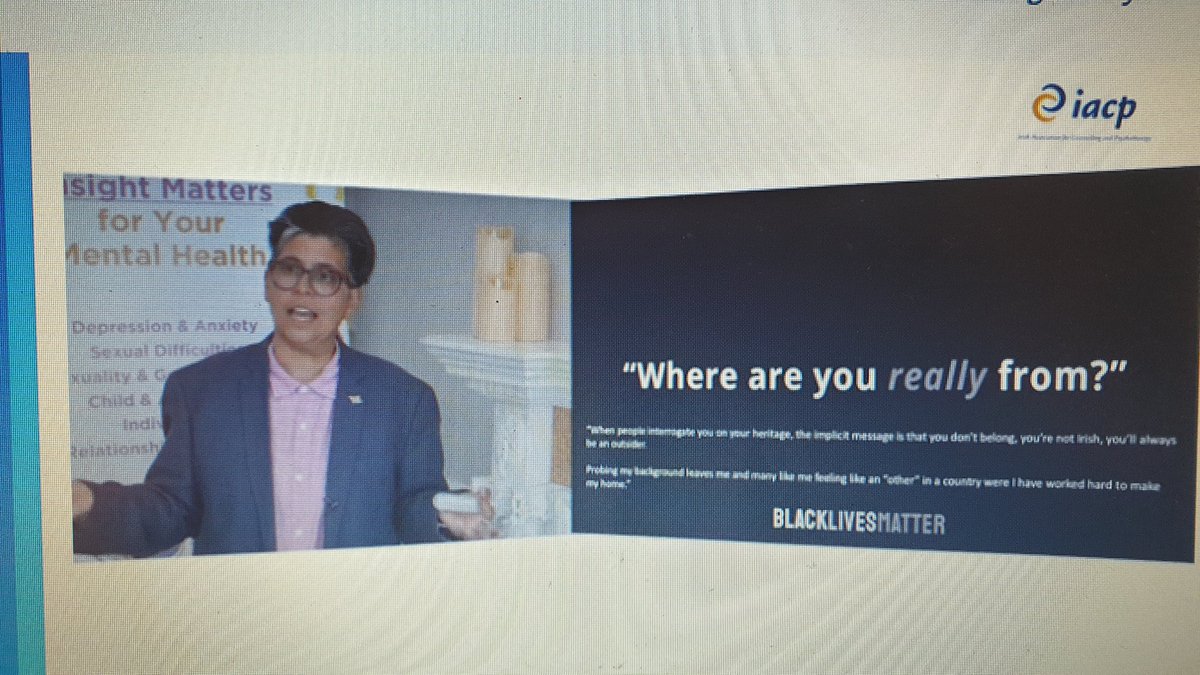 So many of us are asked 'where are you really from?' And the underlying messages of not belonging here. This is a microaggression and intrusive z  @DilW  #othering  #iacpconference2020  https://twitter.com/Myira_Khan/status/1317396758813696001