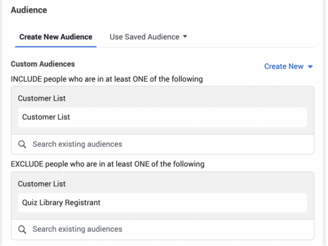 Once created, you can decided to target or exclude this audience in your next facebook ad campaign. Here is how,Go to your ad set and select the audience that you want to target or exclude.