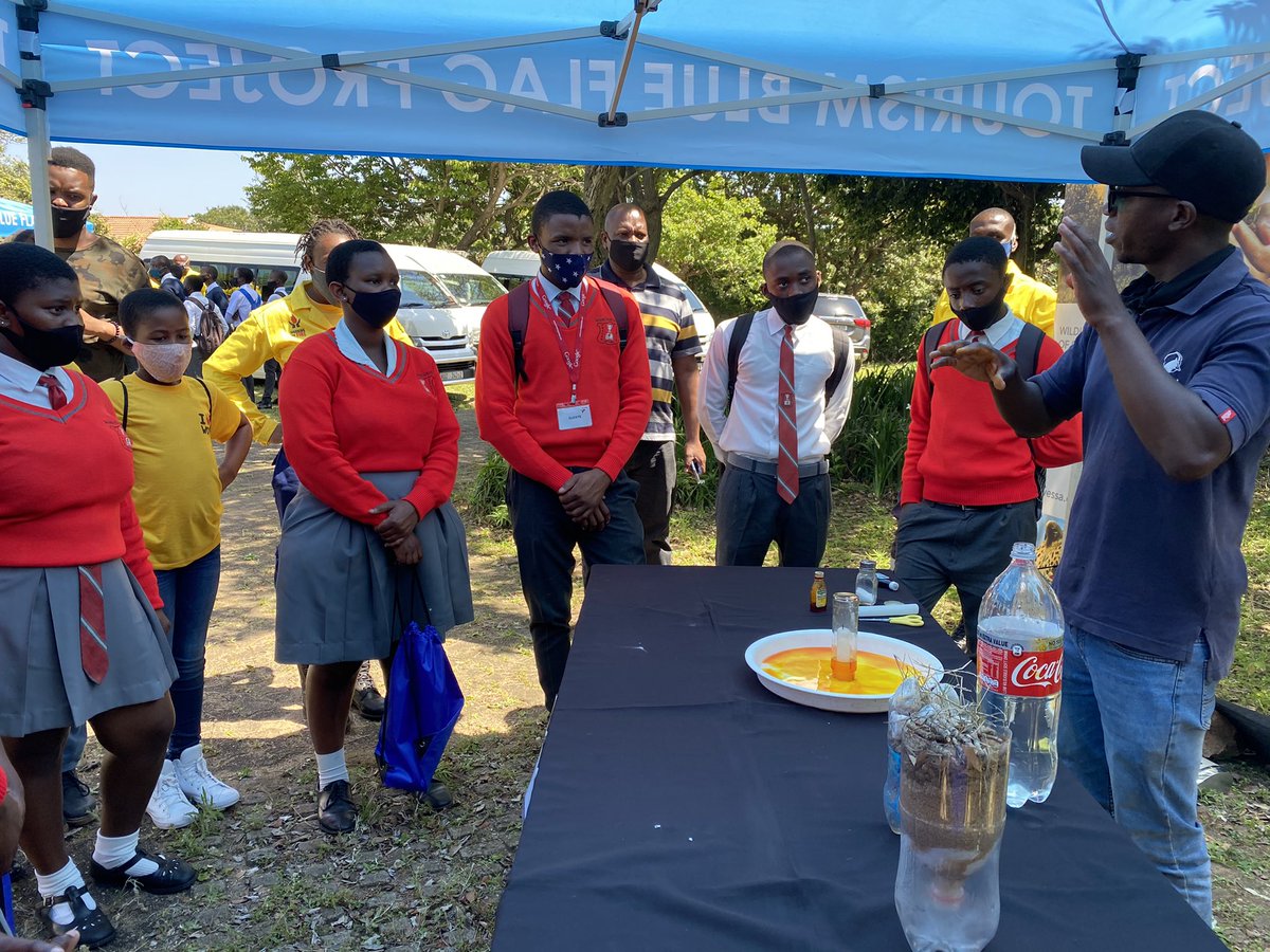 environmentza's tweet photo. @TourismBlueFlag officials explaining the importance of wetlands while doing a practical demonstration of water purification process and salt water experiment. #NMW2020 https://t.co/eRfKweKwGy