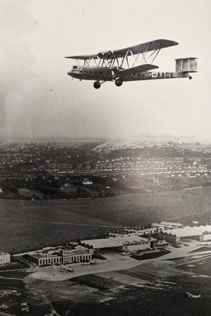 "It  is questionable if a hard and unyielding surface such as cement concrete will ever be really satisfactory for landing upon." Quote: Aviation and the aerodrome, Angley Lewis-Dale 1932. Picture: Hannibal flying over London Air Port.