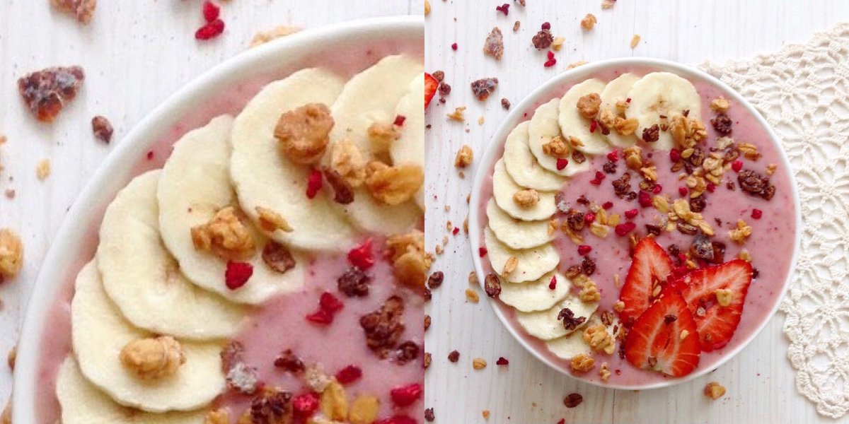 Soft tasting &amp; healthy fruit smoothie with granola 💞 #foodpositivity #breakfast #smoothiebowl