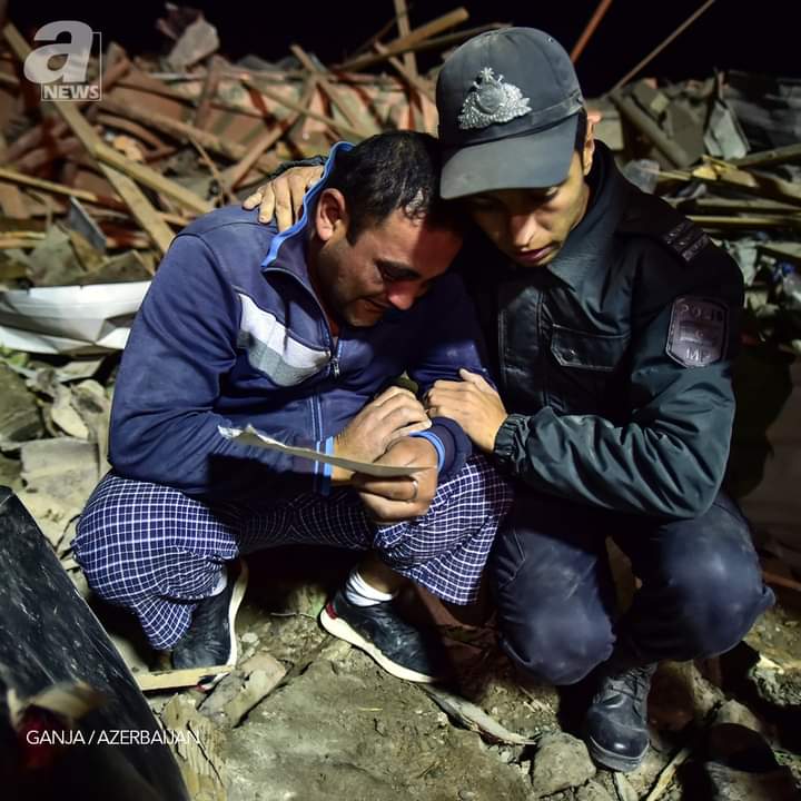 The pain of a father whose wife and children were buried in the wreckage as dozens of dead and injured were being recovered from the rubble of Armenia's attack on civilians in the Azerbaijani city of Ganja.
#GanjaCity 
#PrayForGanja
#StopArmenianAggression 
#StopArmenianTerrorism