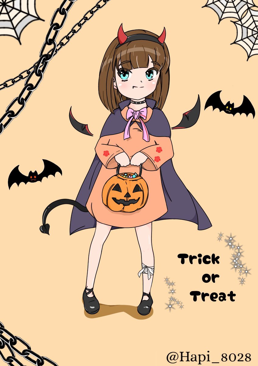 まこちゃん ハッピー Happy Halloween 小悪魔ちゃんです 創作 オリキャラ うちの子 新しい子 女の子イラスト ハロウィンイラスト 絵描きさんと繋がりたい