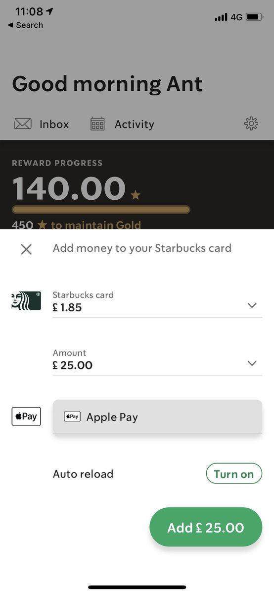 AntThirteen's tweet photo. Hi @StarbucksUK your new app is a joke. Can only upload money via Apple Pay but Apple isn’t apparently supported by the app 💁🏼‍♂️ https://t.co/YtGZhc6jku