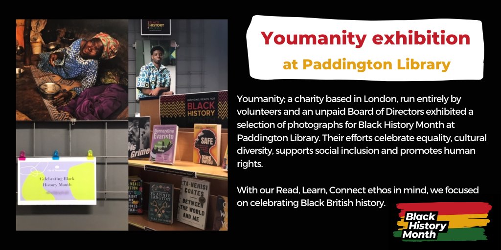 WCCLibraries's tweet photo. Thanks to @ONEYOUMANITY - a London based charity- for exhibiting photography at Paddington Library this month celebrating Black History Month.
βπΎ βπΏ βπ½
#BlackHistoryMonth #youmanity #photography #exhibition #bookdisplay #paddingtonlibrary #librarie https://t.co/fMkSixxzAQ