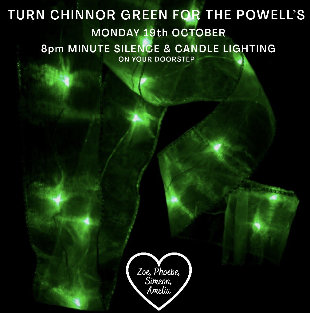 Turn Chinnor Green for the Powell’s 💚 #vigil #community #remembering #thepowells