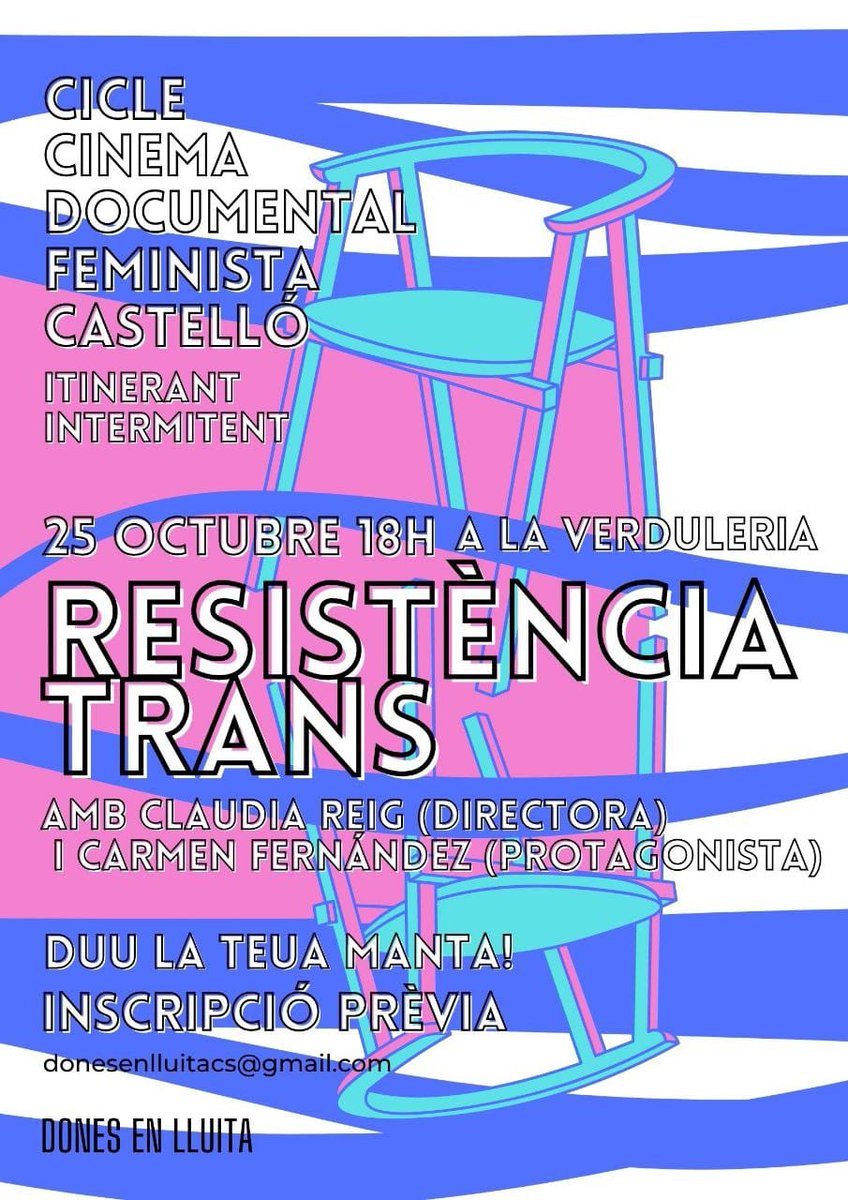📢📢📢El 25 d'Octubre a les 18h inagurem el Cicle de cinema feminista documental itinerant i intermitent de Castelló. 📢📢📢

Comencem amb el documental #ResistènciaTrans de <a href="/barretfilms/">Barret Cooperativa</a> cooperativa. A més, vindran a passar la vesprada amb nosaltres Clàudia  i Carmen. 
Segueix⏬