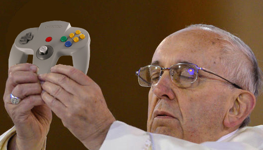 N64Today's tweet image. So I found the original image used in that Pope meme, and -- unsurprisingly -- he's holding the most holy item of all in it. #N64
