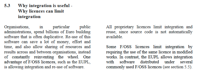 41/ Developing or integrating SW under EUPL.- F/OSS development principles: modularity, version control, documentation. (Ha!)- On importance of integration (see picture). This is a bit that should IMO be front and center, not on page 20.