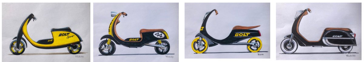 Ed Welburn, former VP of General Motors Global Design has been advising the BOLT team and they are working on few futuristic moped designs