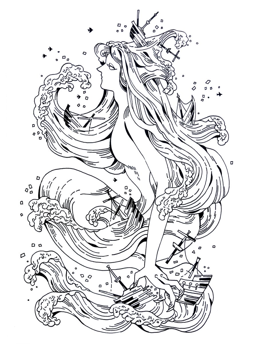 INKTOBER DAY 17. Storm- Numerous ships were wreaked under her claws.  #inktober2020 #ArtistOnTwitter