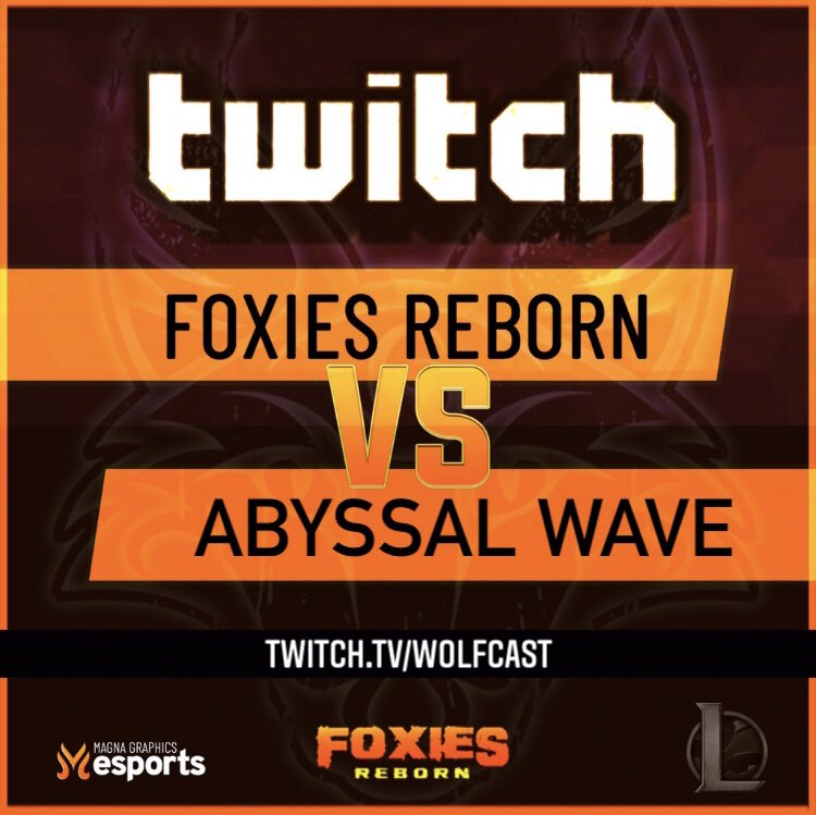 Primer partido de hoy 🆚 <a href="/AbyssalEC/">Abyssal E.C.</a> Wave ‼️

A las 18:00 nos vemos por el canal de <a href="/Wolfcast_twitch/">Wolfcast</a> .

#GoFoxies 💪🏻🦊

⭕️ twitch.tv/wolfcast