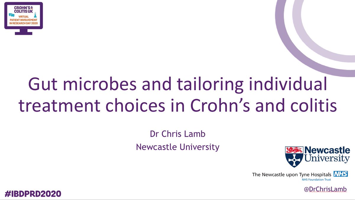 Thanks to <a href="/CrohnsColitisR/">Crohn's & Colitis Research</a> for the opportunity to speak at today's IBD Patient &amp; Public Involvement in Research Day 2020 alongside <a href="/ChrisProbert62/">Chris Probert</a> &amp; <a href="/Dr_AlexScott/">Alex Scott</a>. Really well organised meeting and great to have so much feedback and discussion to shape upcoming research studies