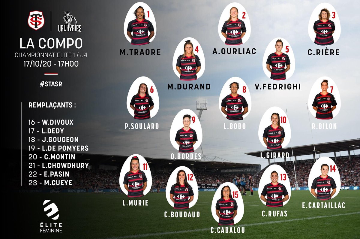 Découvrez le XV de départ Stadiste qui défiera les Valkyries de Rouen Rugby, cet après midi à 17h00, au Stade Ernest-Wallon !🔴⚫️  #GoST