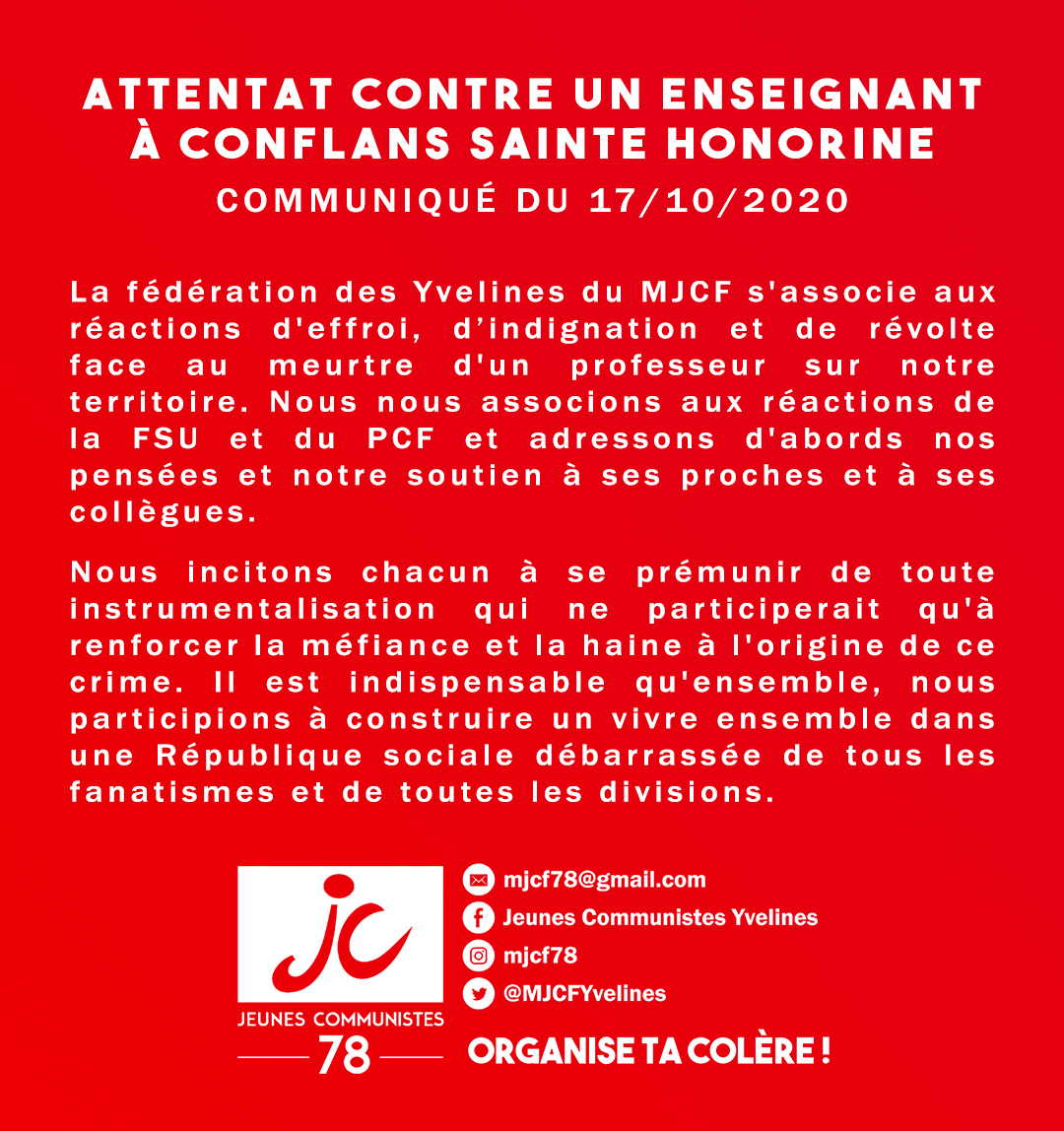 🔴 Réaction de notre fédération à l'#attentat de #Conflans #EragnySurOise  :