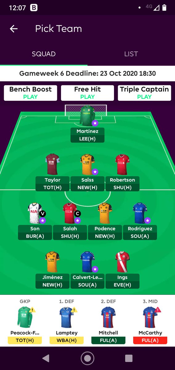 Fpl is back after the international break so here is my GW5 team. I wanted to save a transfer this week but KDB's injury forced a transfer to Son. The other players at KDB's price point all seem to be injury doubts as well .