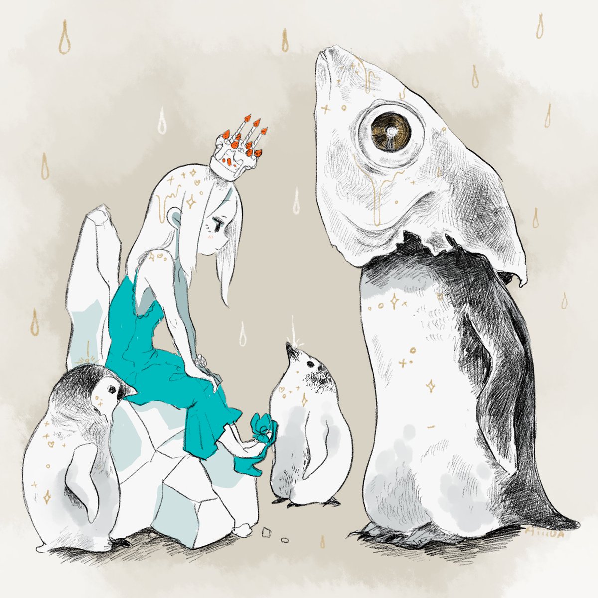 オンラインの作品も魚頭をモチーフにした作品でした 魚頭は柔らかな子供の肉を好んで 飯田 愛のイラスト