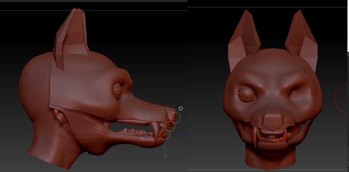 Werewolf head in progress (using autodesk maya and zbrush, with a 3d scan of my own head as reference)