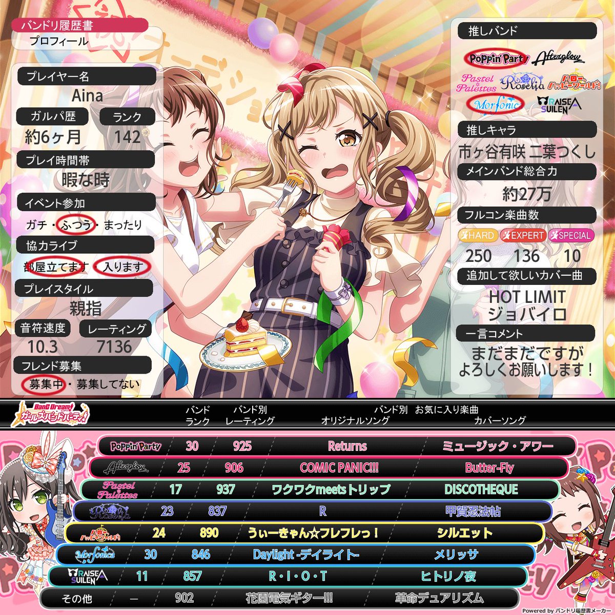yuki_ringo0227's tweet photo. バンドリ履歴書作成しました！
まだまだ未熟者ですがよろしくお願いします( * ॑꒳ ॑*  )♪
#バンドリ
#バンドリーマーさんと繋がりたい 
#バンドリ履歴書
#バンドリーマーさんと仲良くなりたい 
#バンドリ好きと繋がりたい 
#バンドリーマーと繋がりたい https://t.co/0TMWSylS5x