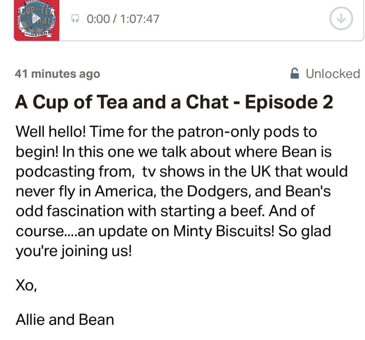 Gene Bean Baxter More Than 3000 Wonderful First Week Subscribers Now Have Access To A Jam Packed Brand New Episode Of A Cup Of Tea And A Chat With Allieandbean Details At