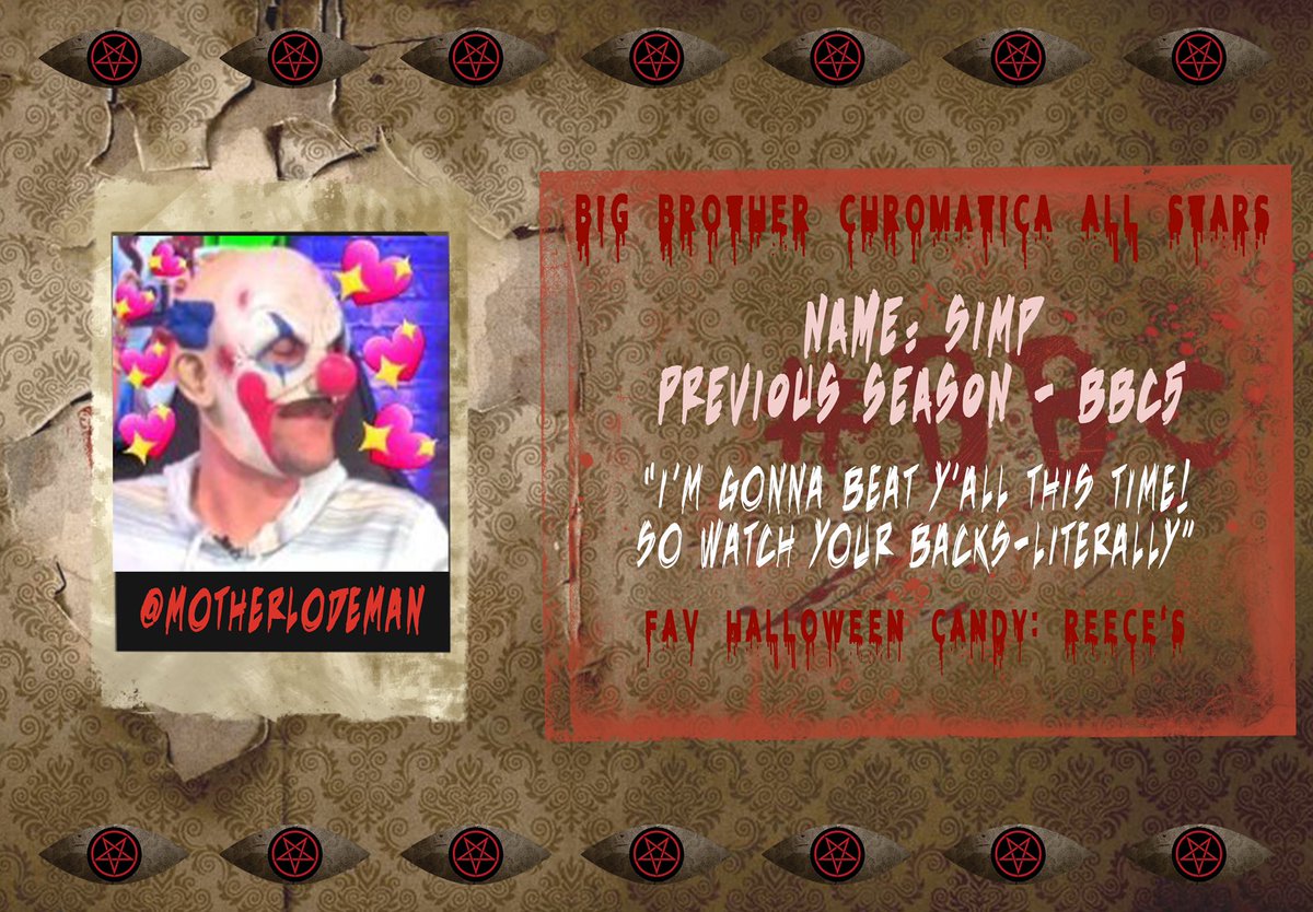 BBChromatica's tweet photo. Before there was BOZO, there was Simp! @motherlodeman joins the cast of #BBChromaticaAS2! Welcome back, Simp! I know BB Candyfornia and LoveBirds were both SMASH hits, so you deserve this down time and second go at #BBChromatica! https://t.co/UamE5yrZic