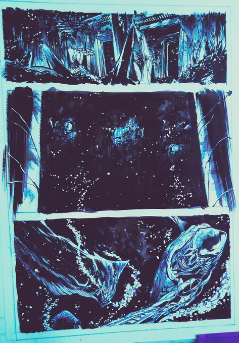 Desk shot: Temple pg 1 inks #lovecraftian #horror #underwater 