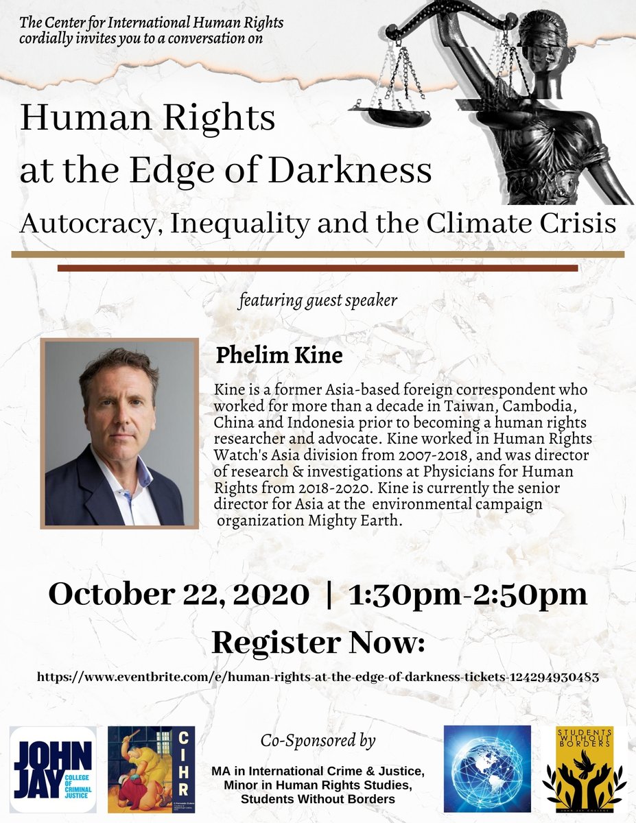 The Center for International Human Rights (CIHR) is organizing a talk by Phelim Kine, Senior Director for Asia at the environmental campaign organization Mighty Earth (see attached flyer).