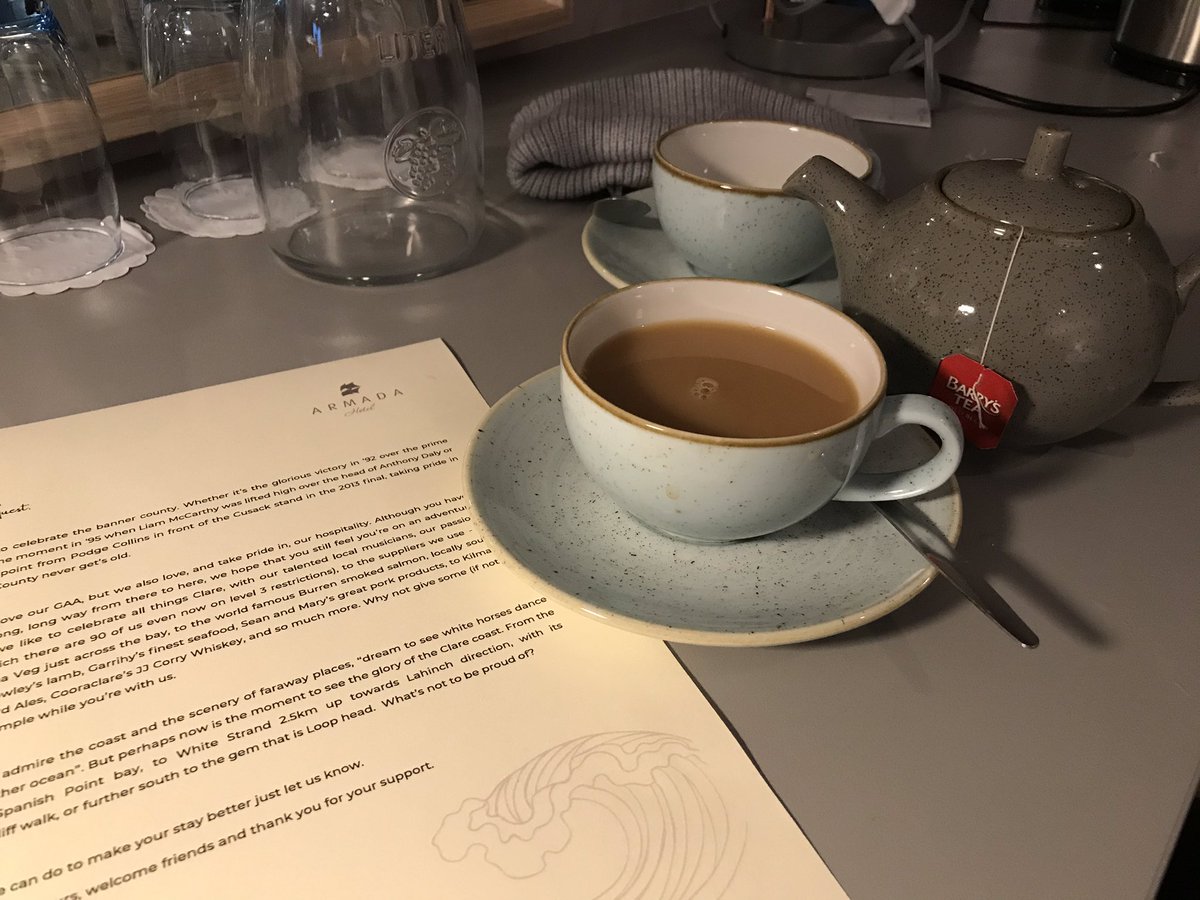 TinaODwyer's tweet photo. Lovely warm welcome to @ArmadaHotel from @johnjohnb - welcoming Clare people to this Clare hotel. Something we would not have done before and I find myself wondering whyever not?! Stunning coastal walks, beautiful hotel, amazing food, and https://t.co/Qs04oPsDP5!! #clarecation https://t.co/QtGIeYgqe5