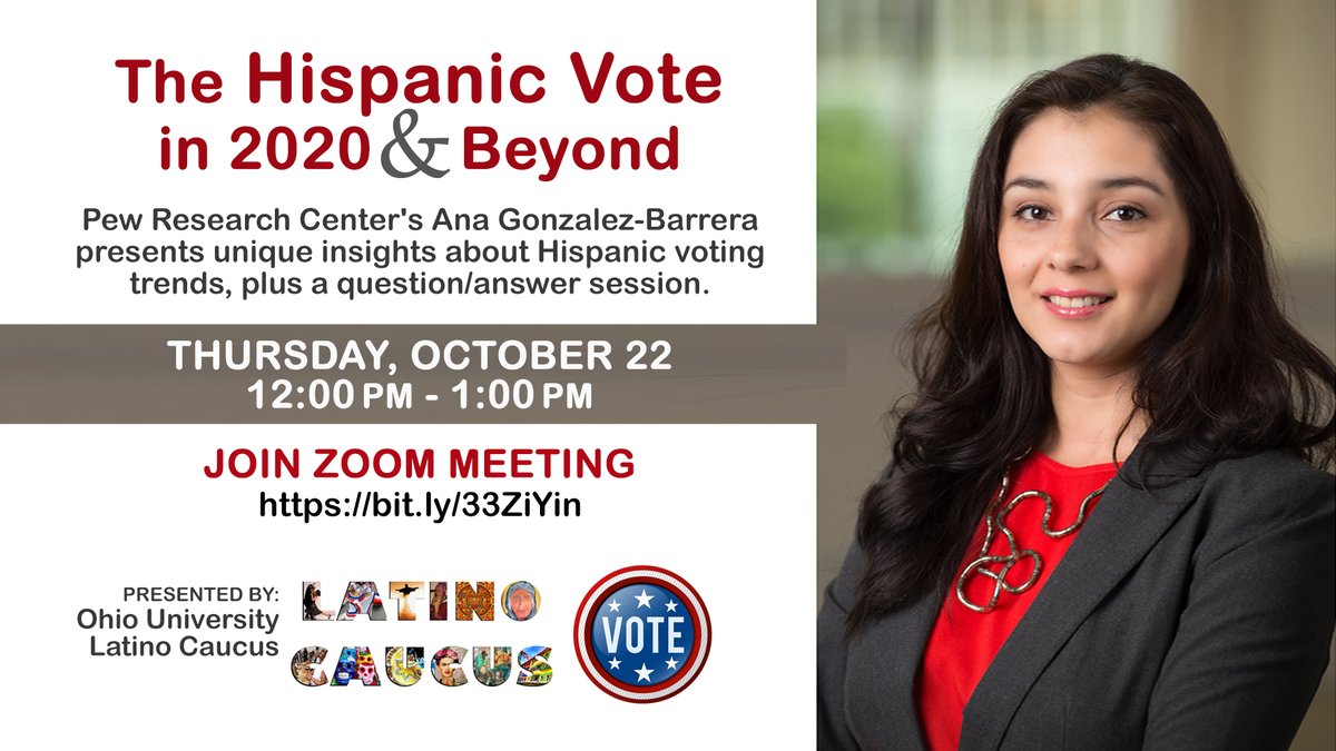A record 32 million Hispanics are projected to vote in the 2020 election. Join Ana Gonzalez-Barrera for an interactive presentation to dive deeper into key research. #votingmatters <a href="/scrippslatnet/">Scripps Latinx Network</a> <a href="/OUMulticultural/">OU Multicultural Ctr</a> <a href="/LSUOhioU/">Latino Student Union @ OU</a> <a href="/MRodu308/">Michael Rodriguez</a> <a href="/Scripps_DC/">Scripps Diversity</a>