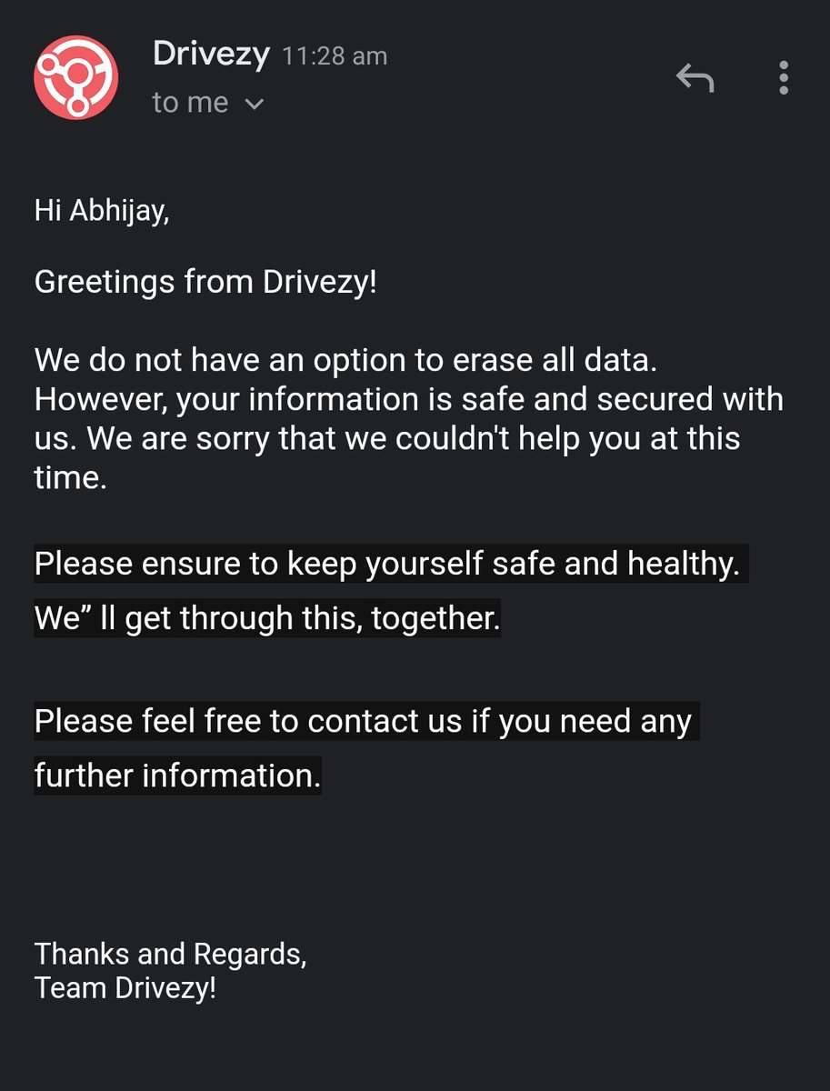 .@DrivezyUS .@Drivezy_CEO 

Seriously? Another reason why #India needs a proper data protection legislation. This is not acceptable.

.@fs0c131y 
#dataprotection #privacy #Security #privacyisahumanright #CyberSecurity