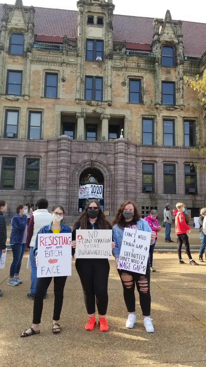 AllisonKester's tweet photo. Democracy means making sure EVERYONE has a voice and KEEPS that voice. #WomensMarch2020 #StLWomensMarch #shevotes #BidenHarris2020 #ActionStLouis #YinkaFaleti https://t.co/l7bydsR0V3