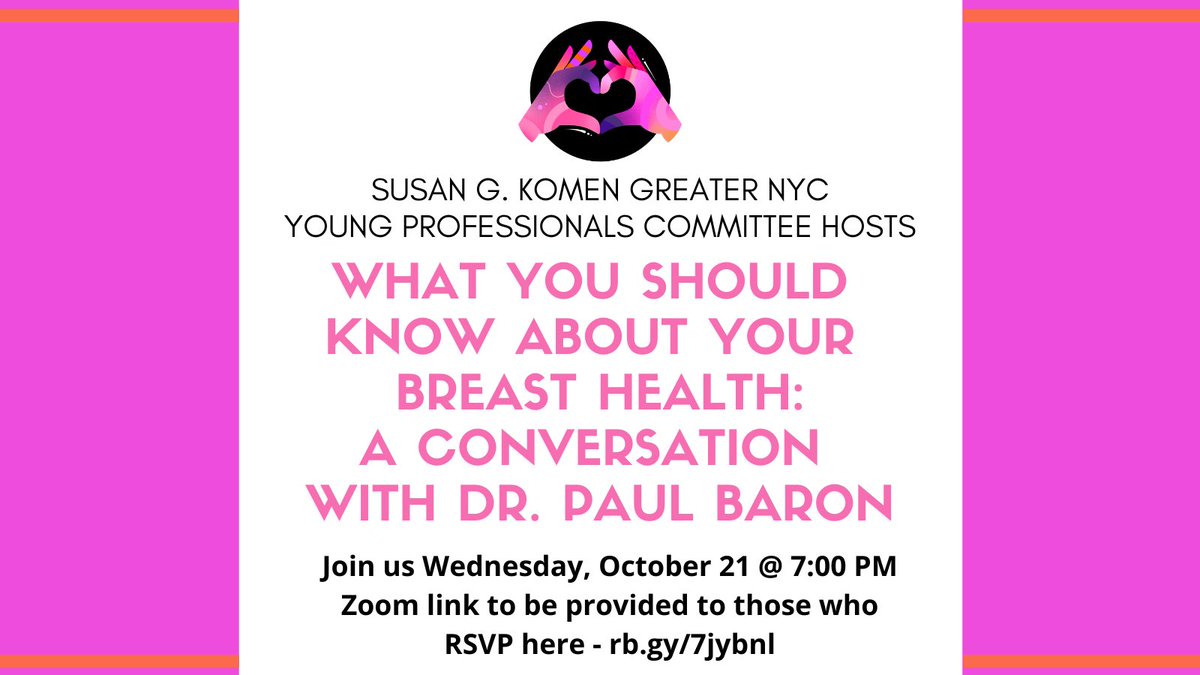 Turn Awareness into Action during #nationalbreastcancerawarenessmonth💖 Join us for What You Should Know About Your Breast Health: A Conversation with @DrPaulBaronNYC this Wednesday, October 21 at 7:00 PM ET Zoom link to be provided - RSVP here: rb.gy/7jybnl