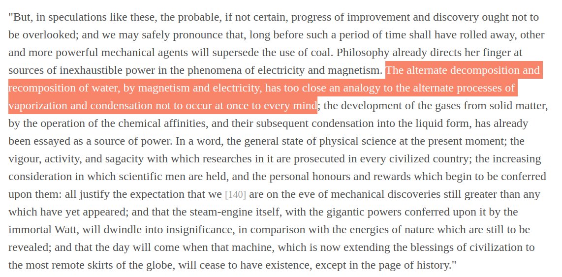 Already in 1840 the "alternate decomposition and recomposition of water" was talked up in Dr. Dionysius Lardner's "The Steam Engine Explained and Illustrated" as something on "every mind": https://books.google.de/books/about/The_Steam_Engine_Explained_and_Illustrat.html?id=u4JMAAAAMAAJ&redir_esc=y https://oll.libertyfund.org/titles/317#Jevons_0546_306